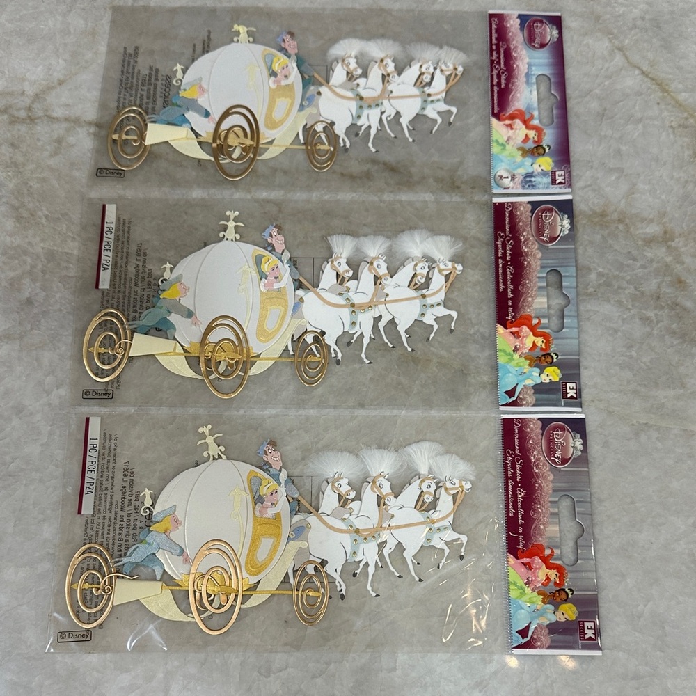 Disney Cinderella Carriage Stickers with Gold and White set of 3